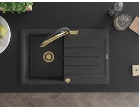 Mexen Bruno, 1-komorový granitový drez 795x495x200 mm a drezová batéria Duo, čierna škvrnitá, 6513-76-671701-57-G