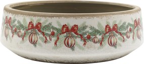 Béžová keramická misa s vianočnými ozdobami Holly Christmas – Ø30×10 cm
