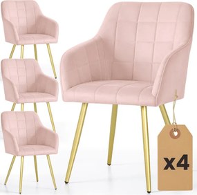 Sada štyroch jedálenských stoličiek LUXANO zamatové, púdrovoružové / zlaté nohy (4 ks)