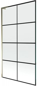 Mexen Next L, 1-krídlová vaňová zástena 100 x 150 cm, 6mm číre sklo-čierny vzor, zlatý lesklý profil, 895-100-000-03-77-50