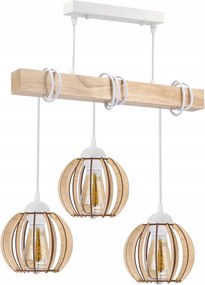BERGE LED drevené závesné stropné svietidlo, biele, 3xE27, drevená guľa