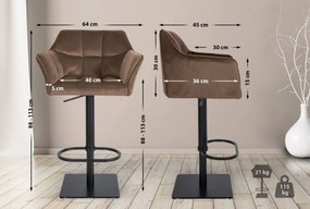 Barová stolička Damaso B - zamat, čierny rám - Hnedá