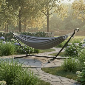 Hojdacia sieť so stojanom Garden, 210x150 cm, sivá