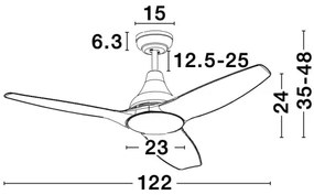 Stropný ventilátor Samoa 12.2 biele s diaľkovým ovládaním