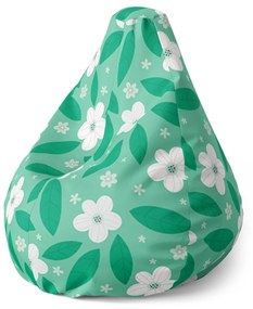Sablio Sedací vak Pear Biele kvety s lístkami - 70 x 95 x 15 cm