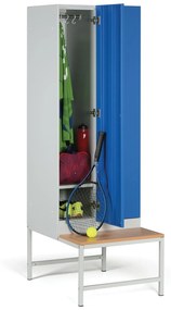 Šatníková skrinka s lavičkou, 2 oddiely, 1875 x 600 x 500/800 mm, zámok s čítačkou RFID kariet, béžové dvere
