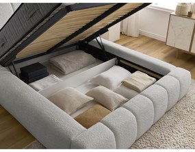 Svetlosivá čalúnená dvojlôžková posteľ s úložným priestorom s roštom 180x200 cm Denali – Bobochic Paris