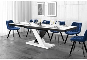 Luxusný rozkladací jedálenský stôl XENON LUX LESK biely vrch/čierno biele nohy/bilely podstavec