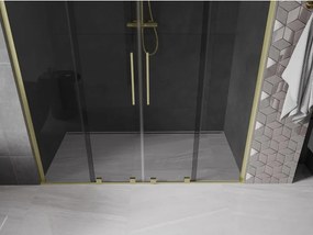 Mexen Velar L Duo, posuvné sprchové dvere do otvoru 200 cm, 8mm šedé sklo, zlatá matná, 871-200-003-42-55