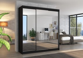 ŠATNÍKOVÁ SKRIŇA S POSUVNÝMI DVERAMI SVEZIA ČIERNA SO ZRKADLAMI 200 cm