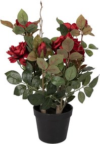 Dekoračná kvetina ruže v kvetináči s červenými kvetmi Rose red - 20*20*55 cm