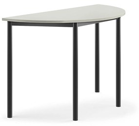 Stôl SONITUS, polkruh, 1200x600x760 mm, HPL - šedá, antracit