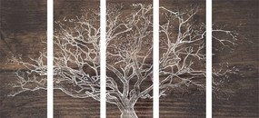 5-dielny obraz koruna stromu na drevenom podklade - 200x100