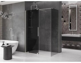 Mexen Velar, sprchový kút s posuvnými dverami 150 x 85 cm, 8mm šedé sklo, brúsená oceľ, 871-150-085-41-97