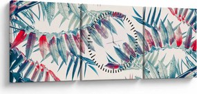 Obraz - Tropické listy (s hodinami) (90x30 cm)