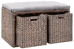 vidaXL Lavica s 2 košíkmi z morskej trávy 71x40x42 cm sivá