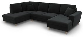 Čierna zamatová rozkladacia/s úložným priestorom rohová pohovka (ľavý roh/do "U") Kyoto – Cosmopolitan Design