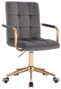 LuxuryForm DESIGN Otočná stolička VERONA GOLD VELUR na zlatej podstave s kolieskami - tmavo šedá