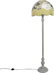 Stojacia lampa čierna s kvetinovým tienidlom a bielym interiérom 45cm - Classico