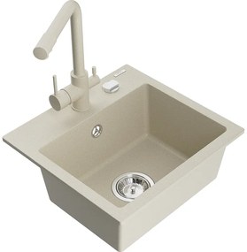 Mexen Milo, granitový drez 435x410x171 mm, 1-komorový a béžová batéria Duero, béžová, 6505-69-671600-69