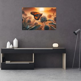 Obraz – Motýľ v zapadajúcom slnku (90x60 cm)
