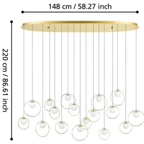 Eglo 390348 - LED Stmievateľný luster na lanku PORTOCOLOM 17xLED/3W/230V zlatá