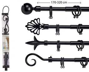 Čierna kovová garniža VALANCE GLOBE 170-320 cm