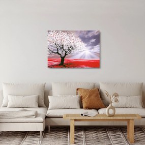 Červený sklenený obraz stromu (70x50 cm)