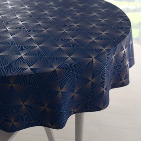 Biante Zamatový okrúhly obrus Isabela IBL-011 Rose Gold trojuholníky na kráľovsky modrom Ø 70 cm