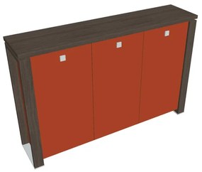 Stredná skriňa Verno+ S 200 x 46 x 130 cm, sklenené dvere, dub antracit / oranžová