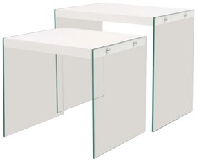 vidaXL Súprava 2 lesklých odkladacích stolíkov, sklo a MDF, biela