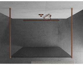 Mexen Kioto, sprchová zástena Walk-In 130 x 200 cm, 8mm sklo s rebrovým vzorom, medený matný profil, 800-130-002-65-09