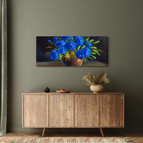Obraz modrých kvetov vo váze (120x50 cm)