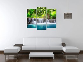 Gario Obraz s hodinami Číry vodopád v džungli - 3 dielny Rozmery: 30 x 90 cm