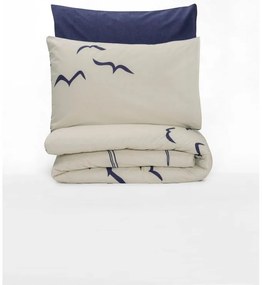 Modro-krémové obliečky na jednolôžko z bavlny Renforcé 140x200 cm Larum – Mijolnir