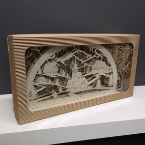 AMADEA Drevený svietiaci portál s motívom dedinky, 39 cm
