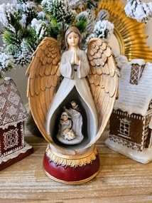 Zlatá vianočná hracia skrinka Anjel s Betlehemom vo vnútri - 14*11*23 cm