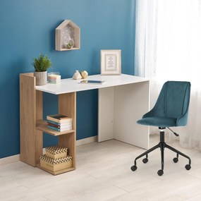 Písací stôl FINE s policami - biely / dub zlatý