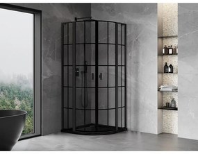 Mexen Mist L, štvrťkruhový sprchový kút s 2-krídlovými dverami, 80 x 80 cm, 8mm číre sklo, čierny profil, 8A32L-080-080-70-77