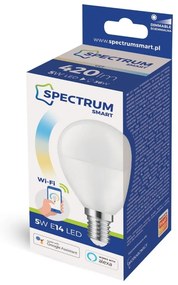 LED žiarovka E14 P45 5W = 36W 420lm CCT 220° SPECTRUM Smart TUYA WiFi Stmievateľná