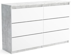 Veľká komoda 6 zásuviek ARIE šírka 120cm Betónová/Biela