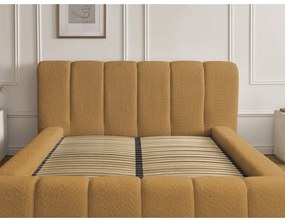 Čalúnená dvojlôžková posteľ s úložným priestorom s roštom 140x190 cm v horčicovej farbe Denali – Bobochic Paris