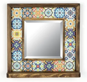 Nástenné zrkadlo s poličkou s rámom z kameňa 32.5x33 cm – Wallity