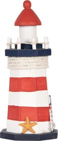 Bielo-červená drevená dekorácia maják Lighthouse Nautic - Ø 9*19 cm