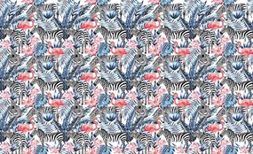 Fototapeta - Mozaika - zebra a plameniak (254x184 cm)