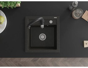 Mexen Vito, 1-komorový granitový drez 520x490x210 mm a drezová batéria Savita, čierna-zlatá metalíza, 6503-75-672601-70