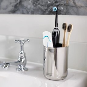 Téglik na zubné kefky z nehrdzavejúcej ocele v lesklo striebornej farbe EasyStore Luxe – Joseph Joseph