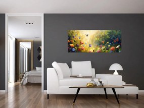 Obraz - Jarná kvetinová lúka, maľba (120x50 cm)