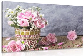 Obraz kvety karafiátu v mozaikovom črepníku Varianta: 90x60