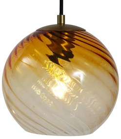 Závesná lampa bronzová s dymovým jantárovým a zeleným sklom okrúhla 4-svetlá - Bao